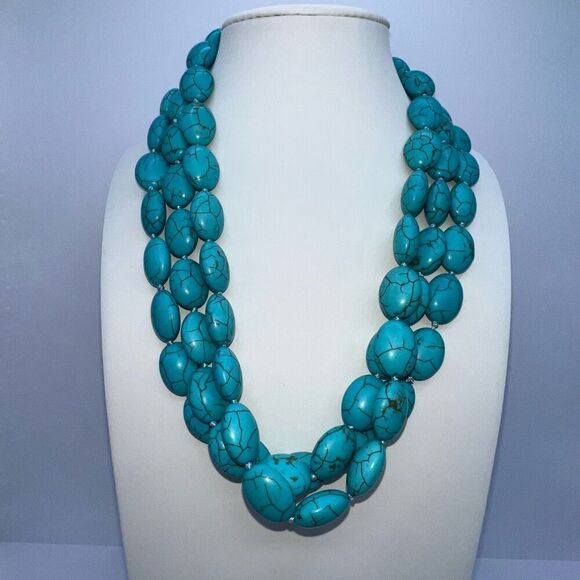 Turquoise Colored Dyed Stone Necklace EXTRA LONG 76" Runway Knotted Strand - Picture 1 of 7